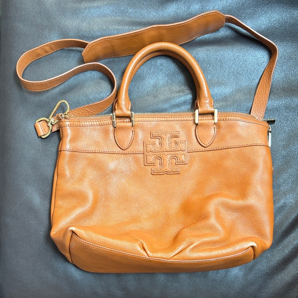 Tory Burch Caramel Leather Tote with Crossbody Strap